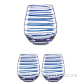 Blue Swirl Stemless Wine Glass